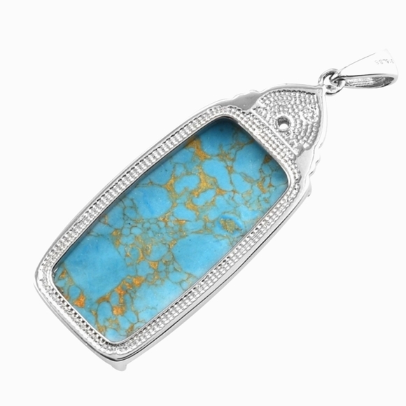 ๐๐ฒ4/$20. Faux Mojave Turquoise Pendant w/ Apatite Stone, Sterling Silver SS - Picture 2 of 4
